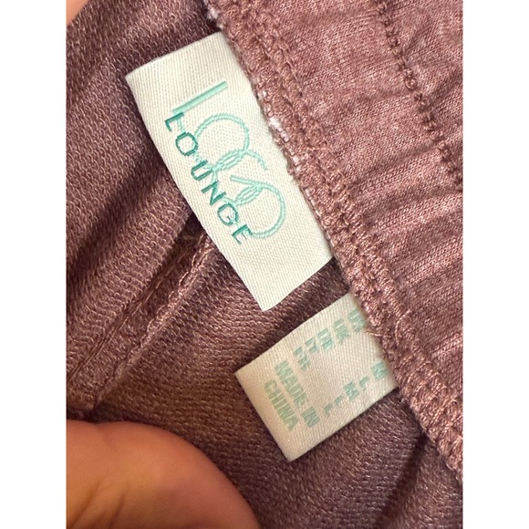 LOGO Lori Goldstein Lounge Pants Size L Mauve/Brown Wide Leg Crop Lace Trim Cozy - Picture 5 of 9